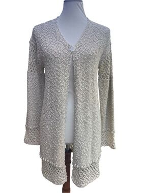 Carraig Donn Hand Knit Cotton Linen Cardigan Sweater Medium EUC Made in Ireland